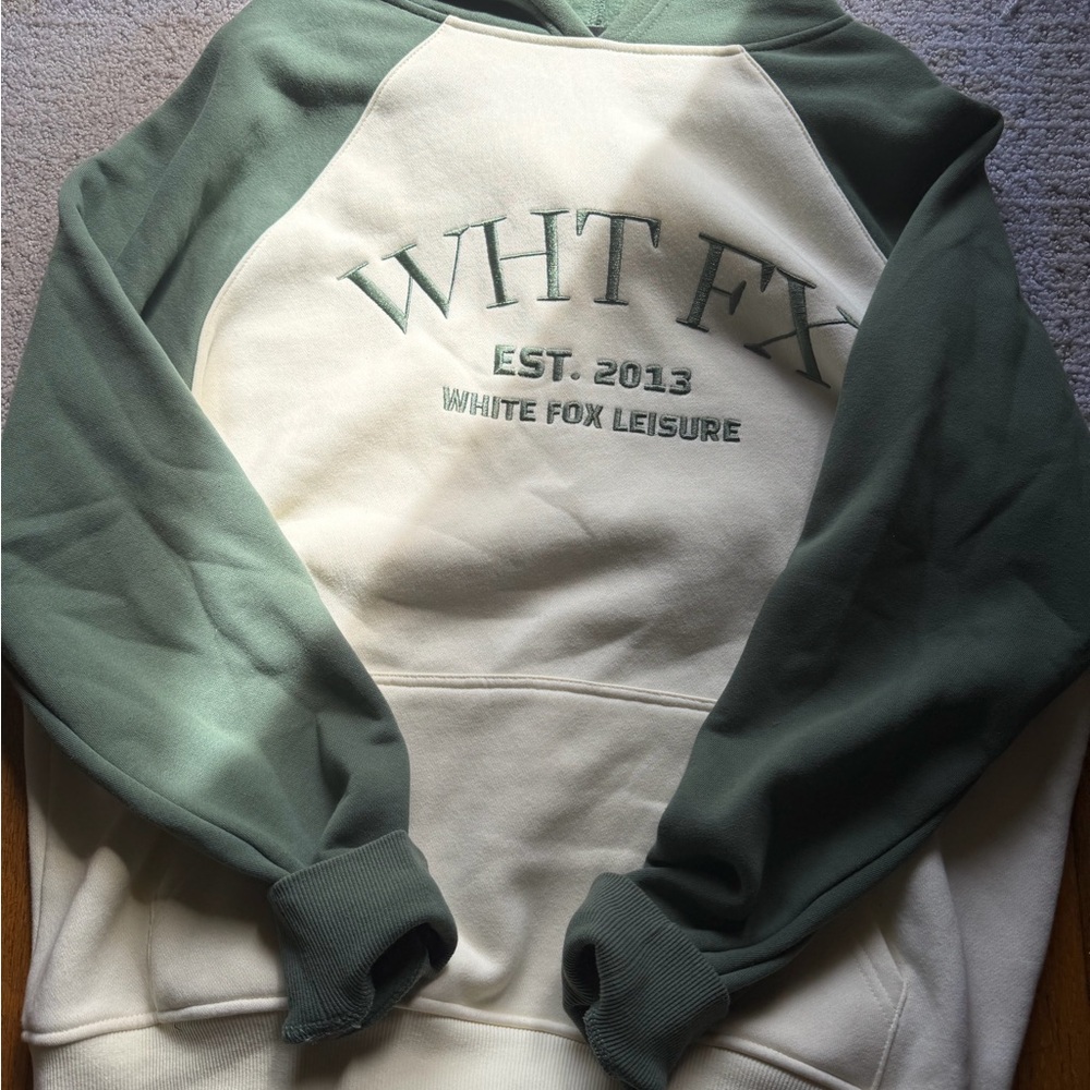 White Fox Boutique Green and Cream Hoodie